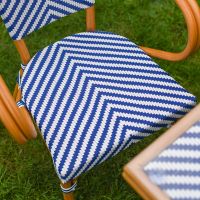 The Nizza Chevron Square Bistro Set in Blue & White Showing the Patterned Seat