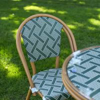 The Orbis Diamond 4-Seater Bistro Dining Set in Green & White Showing the Patterned Backrest of the Chair