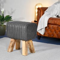 Mango Wood & Black Leather Bug Stool in a House