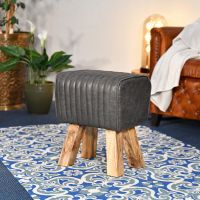 "The Orton" Mango Wood & Black Leather Bug Stool in the Living Room