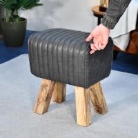 "The Orton" Mango Wood & Black Leather Bug Stool to Scale