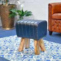 "The Orton" Mango Wood & Blue Leather Bug Stool in Situ in the Home