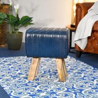 Mango Wood & Blue Leather Bug Stool in a House
