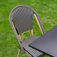 The Parisienne Bistro 2 Seater Outdoor Dining Set in Black and White Showing a Close up of the Rattan Weave