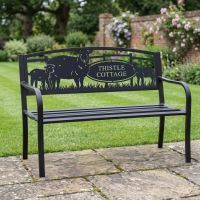 The Personalised Ewe Sheep Family Iron & Steel Black Park Bench with a Verdant Garden Lawn Behind - Digital Illustration The Personalised Ewe Sheep Family Iron & Steel Black Park Bench with a Verdant Garden Lawn Behind - Digital Illustration