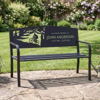 The Personalised Mountain Biker Garden Bench in Front of a Lawn with a Custom Name and Date to Commemorate a Loved One - Digital Illustration The Personalised Mountain Biker Garden Bench in Front of a Lawn with a Custom Name and Date to Commemorate a Loved One - Digital Illustration