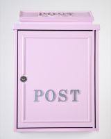 The Pink "Oxford" Wall Mounted Post Box with Silver Detail shown from the Front The Pink "Oxford" Wall Mounted Post Box with Silver Detail shown from the Front