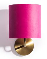 The Pink Mayfair Brushed Brass Wall Lamp with Velvet Shade Shown Face on on a White Background The Pink Mayfair Brushed Brass Wall Lamp with Velvet Shade Shown Face on on a White Background