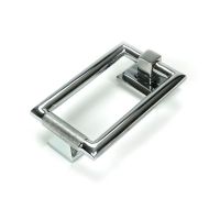 The Polished Chrome Modern Knurled Rectangular Door Knocker on a White Background The Polished Chrome Modern Knurled Rectangular Door Knocker on a White Background