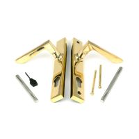 The Polished Brass Slimline Espag Lever Door Handle (92mm Centres) Showing All the Fittings