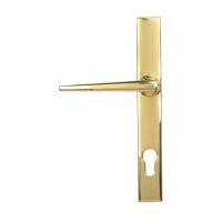 The Polished Brass Slimline Espag Lever Door Handle (92mm Centres) Shown from the Front