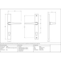 The Polished Brass Slimline Espag Lever Door Handle (92mm Centres) Technical Drawings and Dimensions
