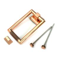 The Polished Bronze Modern Knurled Rectangular Door Knocker with all Components 
