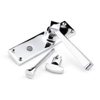 The Polished Chrome Geometric Tapered Privacy Suite Bathroom Lever Handles Shown on its Side The Polished Chrome Geometric Tapered Privacy Suite Bathroom Lever Handles Shown on its Side