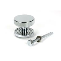 The Polished Chrome Knurled Centre Door Knob on Beehive Rose with Bolt Fitting on a White Background The Polished Chrome Knurled Centre Door Knob on Beehive Rose with Bolt Fitting on a White Background