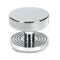 The Polished Chrome Knurled Centre Door Knob on Beehive Rose Shown Upright on a White Background The Polished Chrome Knurled Centre Door Knob on Beehive Rose Shown Upright on a White Background
