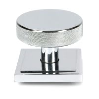 The Polished Chrome Knurled Centre Door Knob on Square Rose Shown Upright on a White Background The Polished Chrome Knurled Centre Door Knob on Square Rose Shown Upright on a White Background