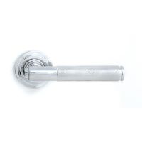 The Polished Chrome Knurled Lever on Art Deco Rose Set shown from the Front