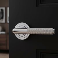 The Polished Chrome Knurled Lever on Art Deco Rose Set Shown up Close in a Cosy Home Interior - Digital Illustration