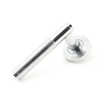 The Polished Chrome Knurled Lever on Beehive Rose Set on a White Background The Polished Chrome Knurled Lever on Beehive Rose Set on a White Background