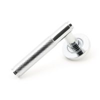 The Polished Chrome Knurled Lever on Plain Rose Set on a White Background The Polished Chrome Knurled Lever on Plain Rose Set on a White Background