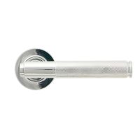 The Polished Chrome Knurled Lever on Plain Rose Set Shown from the Front The Polished Chrome Knurled Lever on Plain Rose Set Shown from the Front