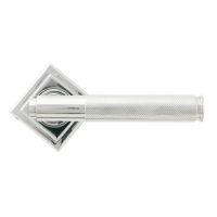 The Polished Chrome Knurled Lever on Square Rose Set Shown in the Diamond Orientation The Polished Chrome Knurled Lever on Square Rose Set Shown in the Diamond Orientation