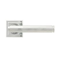 The Polished Chrome Knurled Lever on Square Rose Set Shown in the Square Orientation The Polished Chrome Knurled Lever on Square Rose Set Shown in the Square Orientation