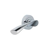 The Polished Chrome Modern Wave Lever Pair on a Round Rose Displayed on a White Background