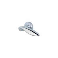 The Polished Chrome Round Rose Door Handles - Elegant Leaf Lever Pair on a White Background