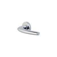 The Polished Chrome Round Rose Door Handles - Modern Crescent Lever Pair on a White Background