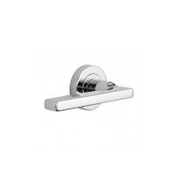 The Polished Chrome Round Rose Door Handles - Modern Lever Pair on a White Background