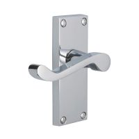 The Polished Chrome Victorian Scroll Door Handles - 115mm Lever Latch Pair on a White Background The Polished Chrome Victorian Scroll Door Handles - 115mm Lever Latch Pair on a White Background