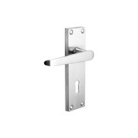 The Polished Chrome Victorian Straight Lock Door Handles - 150mm Keyhole Lever Pair on a White Background