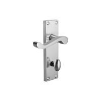 The Polished Chrome Victorian Scroll Bathroom Door Handles - 150mm Lever Lock Pair on a white Background