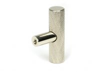The Polished Nicked "Astor" Knurled Industrial T-Bar Cabinet Fitting Displayed on a White Background Show from Behind
