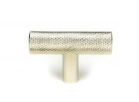 The Polished Nicked "Astor" Knurled Industrial T-Bar Cabinet Fitting Displayed on a White Background Shown from the Front
