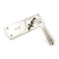 The Polished Nickel Classic Fluted Period Lever Lock Suite Architectural Door Handle Set Shown on its Side The Polished Nickel Classic Fluted Period Lever Lock Suite Architectural Door Handle Set Shown on its Side