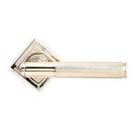 The Polished Nickel Knurled Lever on Square Rose Set Shown from the Front in the Diamond Orientation The Polished Nickel Knurled Lever on Square Rose Set Shown from the Front in the Diamond Orientation