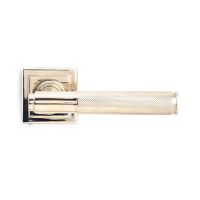 The Polished Nickel Knurled Lever on Square Rose Set Shown from the Front in the Square Orientation The Polished Nickel Knurled Lever on Square Rose Set Shown from the Front in the Square Orientation