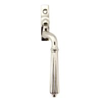 The Polished Nickel Reeded Georgian Espagnolette Window Handle on a White Background 