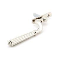 The Polished Nickel Reeded Georgian Espagnolette Window Handle on a White Background Shown on its Side 