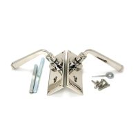 The Polished Nickel Sleek Architectural Lever Lock Door Handle Set on Plain Backplate Shown with Parts The Polished Nickel Sleek Architectural Lever Lock Door Handle Set on Plain Backplate Shown with Parts