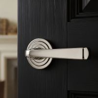 The Polished Nickel Tapered Lever on Art Deco Rose Set on a Black Door in a Traditional Home - Digital Illustration
