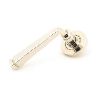 The Polished Nickel Tapered Lever on Plain Rose Set on a White Background The Polished Nickel Tapered Lever on Plain Rose Set on a White Background
