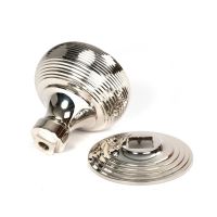 The Polished Nickel Traditional Beehive Centre Door Knob Shown from Behind with Rose The Polished Nickel Traditional Beehive Centre Door Knob Shown from Behind with Rose
