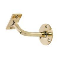 The Polished Solid Brass Handrail Brackets - 63mm Heavy Duty Stair Rail Support on a White Background