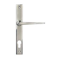 The Polished Stainless Steel Espag Lever Door Handle (92mm Centres) Shown from the Front