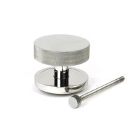 The Polished Stainless Steel Knurled Centre Door Knob on a Plain Rose with Bolt Fitting on a White Background The Polished Stainless Steel Knurled Centre Door Knob on a Plain Rose with Bolt Fitting on a White Background