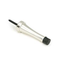 The Polished Stainless Steel Skirting Board Projection Door Stop on a White Background The Polished Stainless Steel Skirting Board Projection Door Stop on a White Background